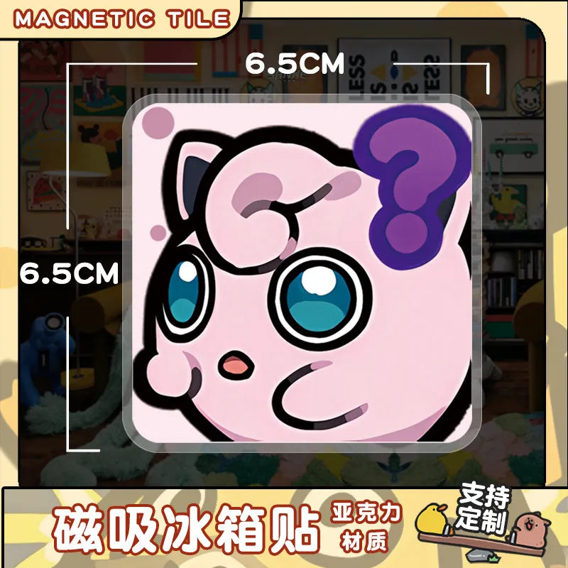 A pink, stylized Pokémon-like character with large blue eyes and purple features on a square magnetic tile.