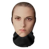 A realistic 3D face mask with a smooth, pale complexion and a dark beard covering the lower face.
