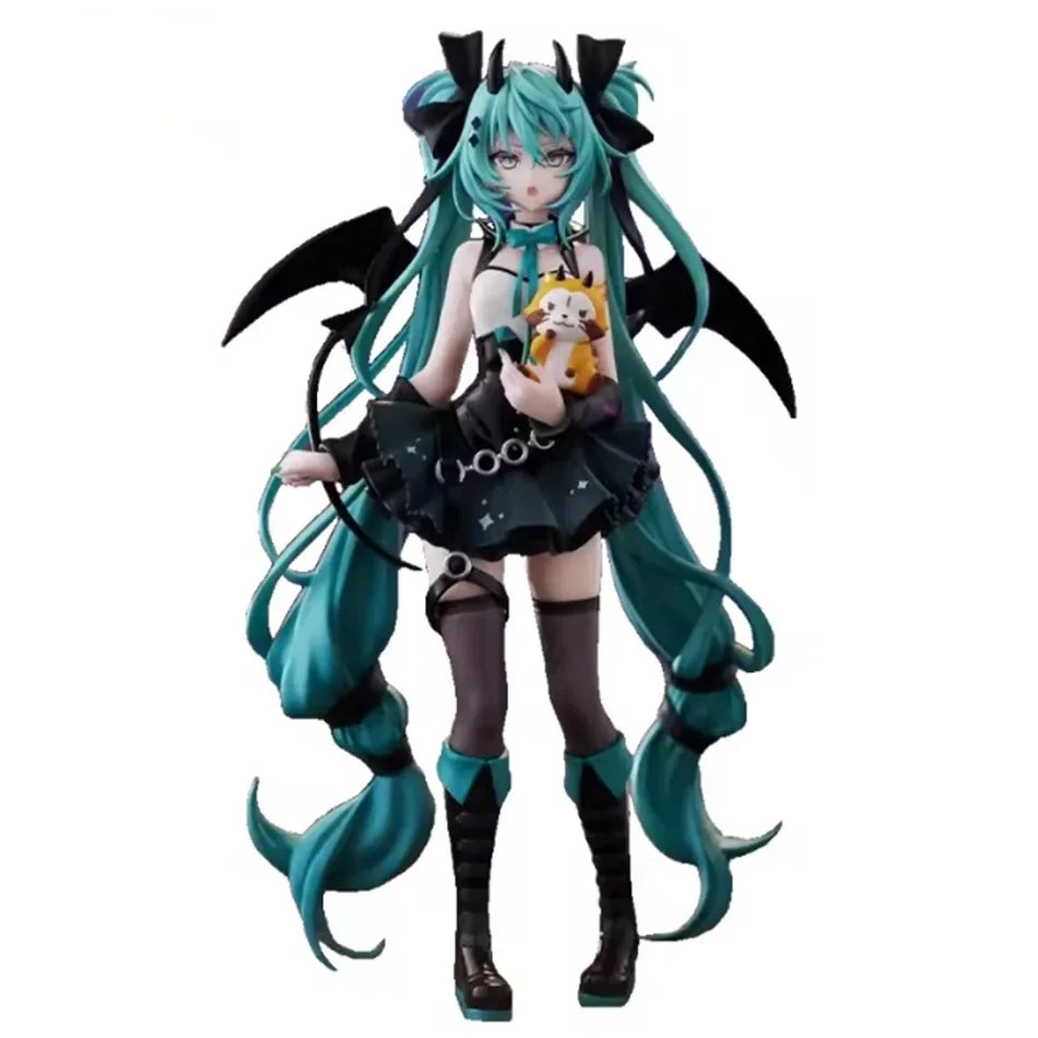 Gothic Lolita Miku action fairy doll with teal hair and black wings