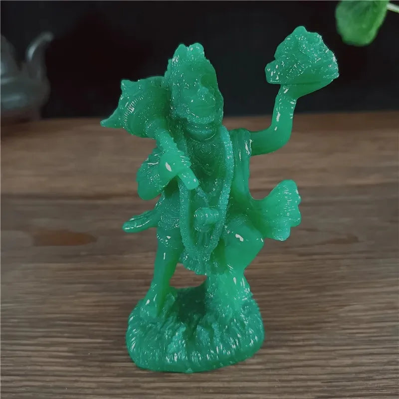 Jade Green Hanuman Statue – Resin Hindu Monkey God Figurine for Home Decor