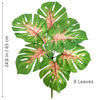 Artificial Monstera plant with eight green silk leaves showing pink veining.
