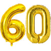 A large gold foil balloon shaped like the number 60 for celebrations.