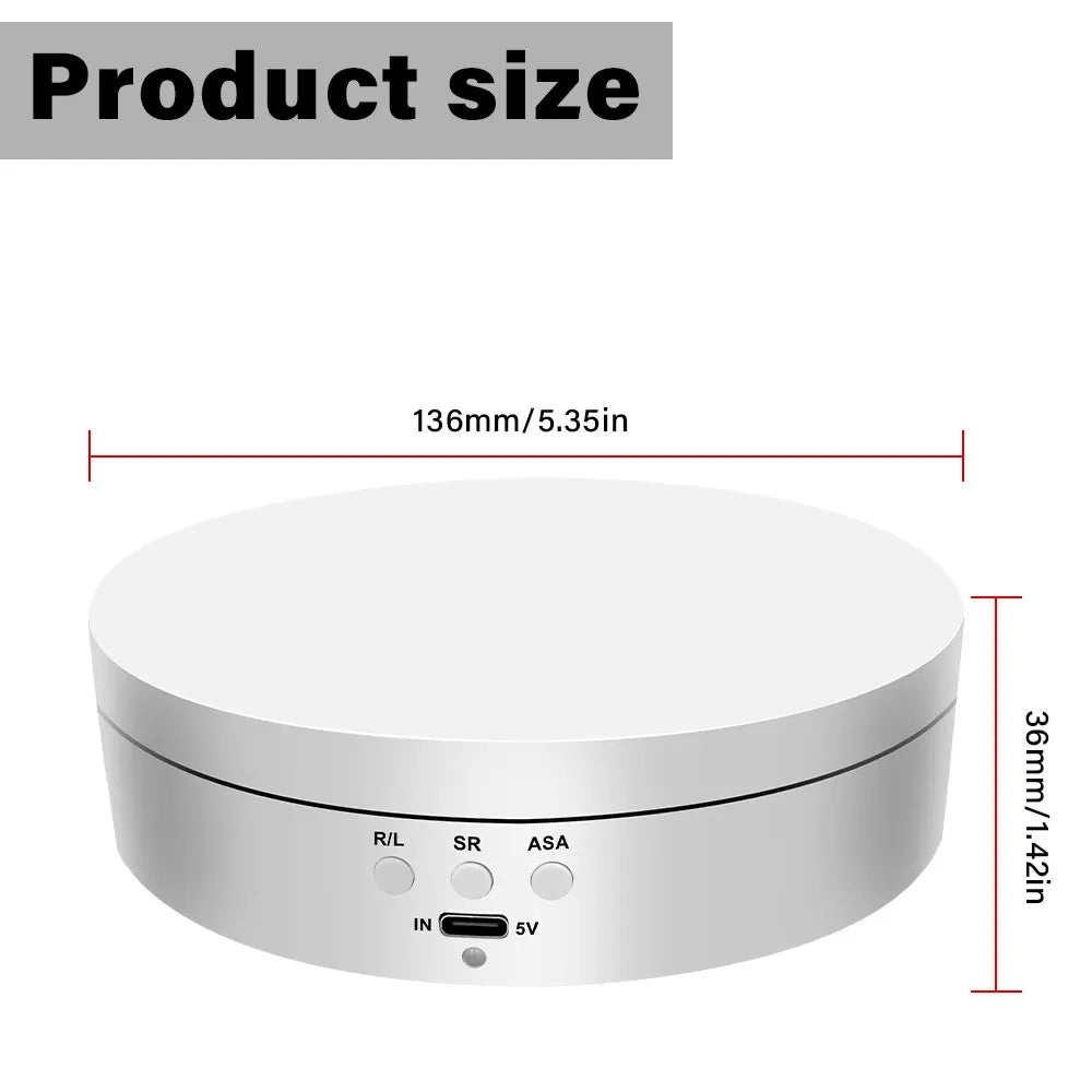 A white electronic device with a diameter of 136mm and a height of 36mm, featuring input ports for power and signal.