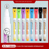 Eight white board pens with thin heads in various colors and sizes are displayed next to a marker tip.
