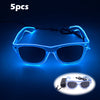 A pair of light up EL wire party glasses glowing bright blue against a dark background.