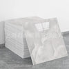 Stack of white faux marble 3D self-adhesive wall tiles or peel-and-stick wallpaper.