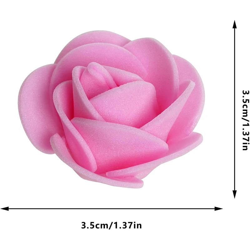 Flor artificial rosa de espuma con pétalos superpuestos y dimensiones de 3.5 cm (1.37 in).