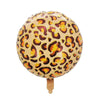 A round balloon with a leopard print pattern in shades of brown, yellow, and black.