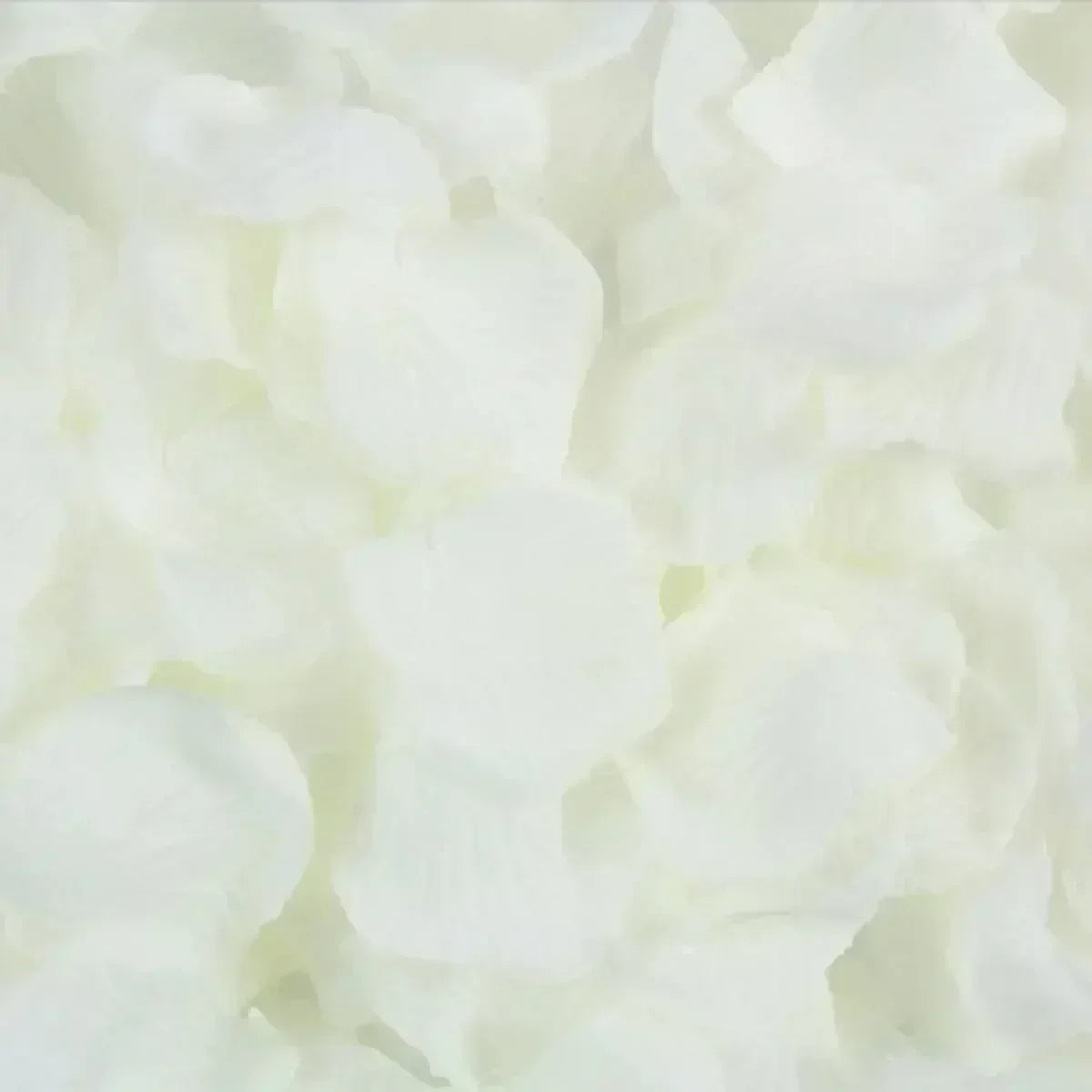 A close-up view of white silk rose petals for weddings and special events.