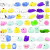A collection of 20 mini cartoon animal stress relief toys in various colors and shapes.