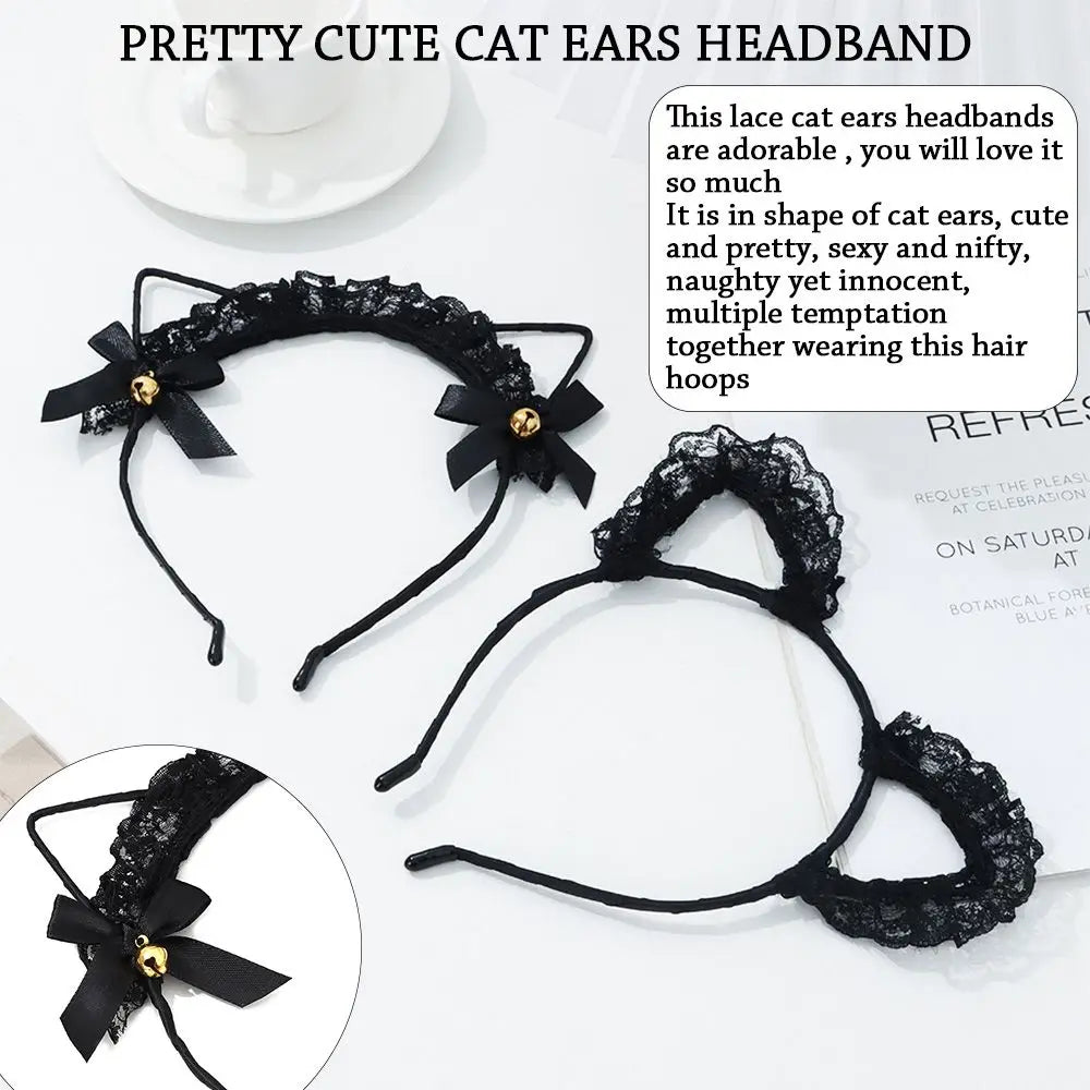 Lace Cat Ear Headband with Elegant Bow Details