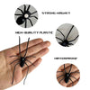 A black realistic spider magnet is shown on a hand, with surrounding features highlighting its strong magnet, high-quality pl