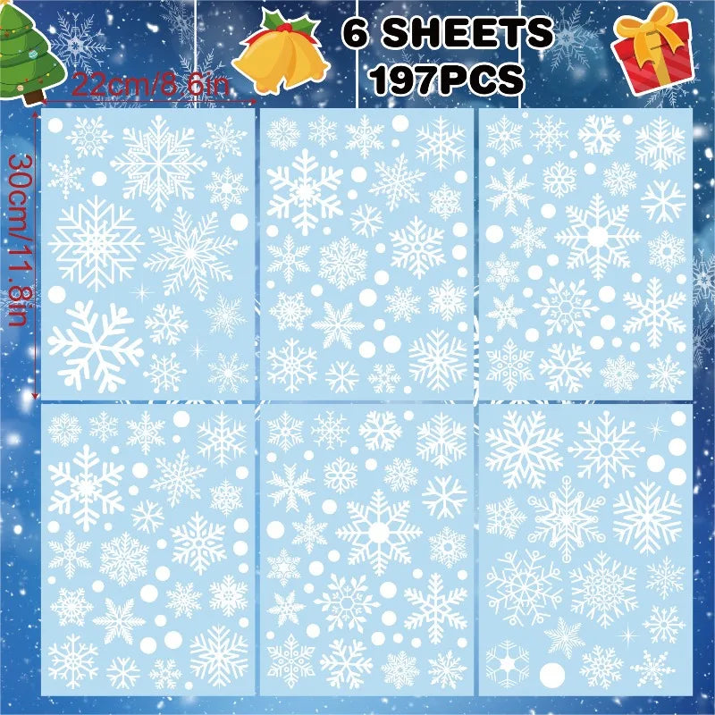 Six sheets of snowflake window cling decals for Christmas holiday decor