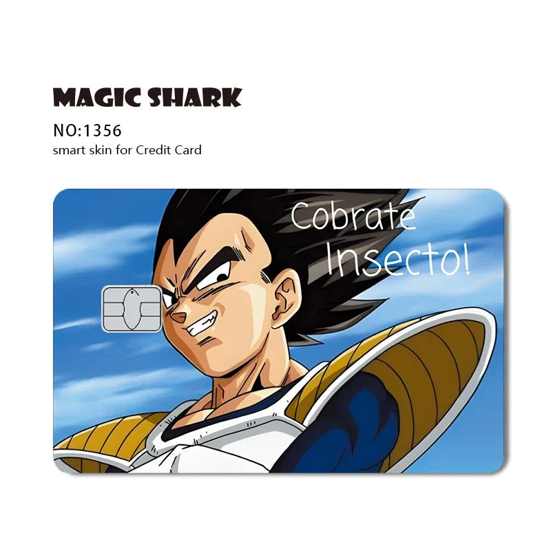 A sticker featuring a fierce male character from Dragon Ball, known as Magic Shark, designed for credit cards.
