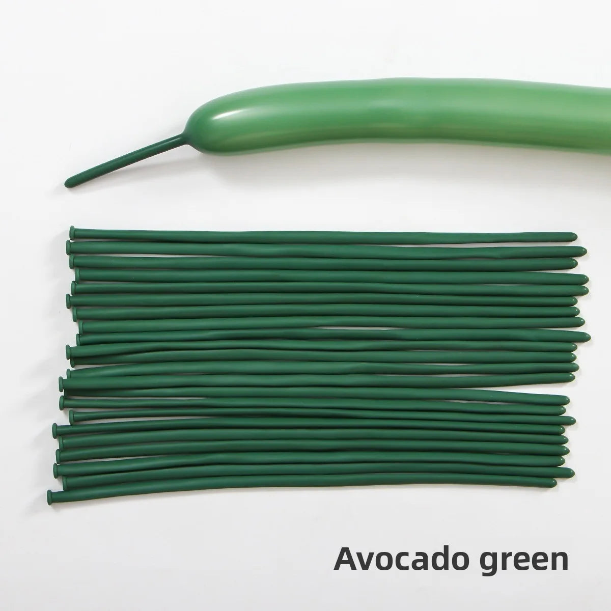 A green latex strip balloon and a bundle of green balloons for party decoration