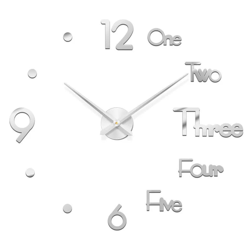 A modern 3D acrylic wall clock showing the numbers 12, 1, 2, and 3, with the hour hand pointing to 3 o'clock.