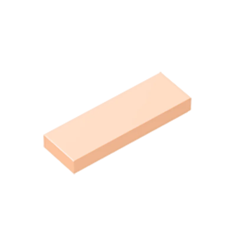 A rectangular building brick with a smooth texture in a light peach or salmon color.
