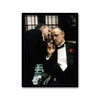 Black and white canvas wall art depicting a close-up of two men in formal attire.