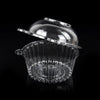 Clear plastic cupcake boxes with lids displayed against a black background.