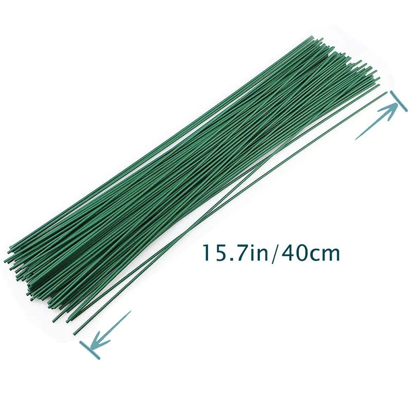 A bundle of flexible green floral wire stems, measuring 15.7 inches long.