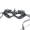Black lace half-face mask with delicate floral and animal patterns and thin ribbon ties