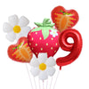 A set of six foil balloons shaped like a heart and the number nine, featuring colors including pink, orange, green, and white