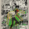 A black and white manga style illustration featuring Chainsaw Man characters in dynamic poses.
