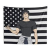 Anime style wall art featuring a muscular male character against an American flag background