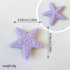 A purple starfish shaped cake topper with a textured surface is shown next to a measurement guide.