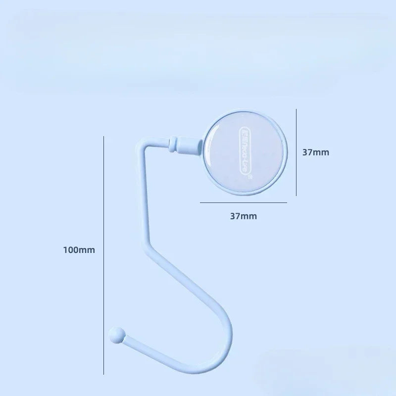 A light blue heavy duty purse and bag hook with a curved wire design shown against a white background.