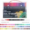 A set of 60 dual tip brush pens featuring various colors and tips for art and design.
