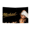 Black background wall art featuring a close-up of Michael Jackson's face with white glitter covering part of his face.