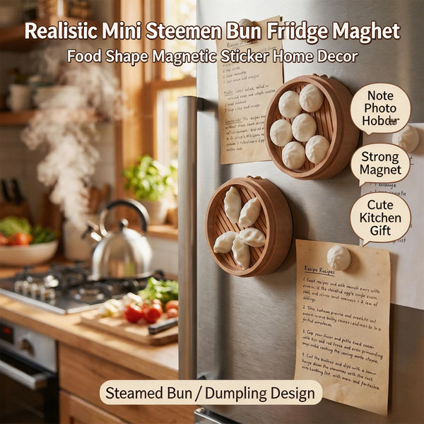 Realistic mini steamer bun and dumpling magnetic sticker for home decor
