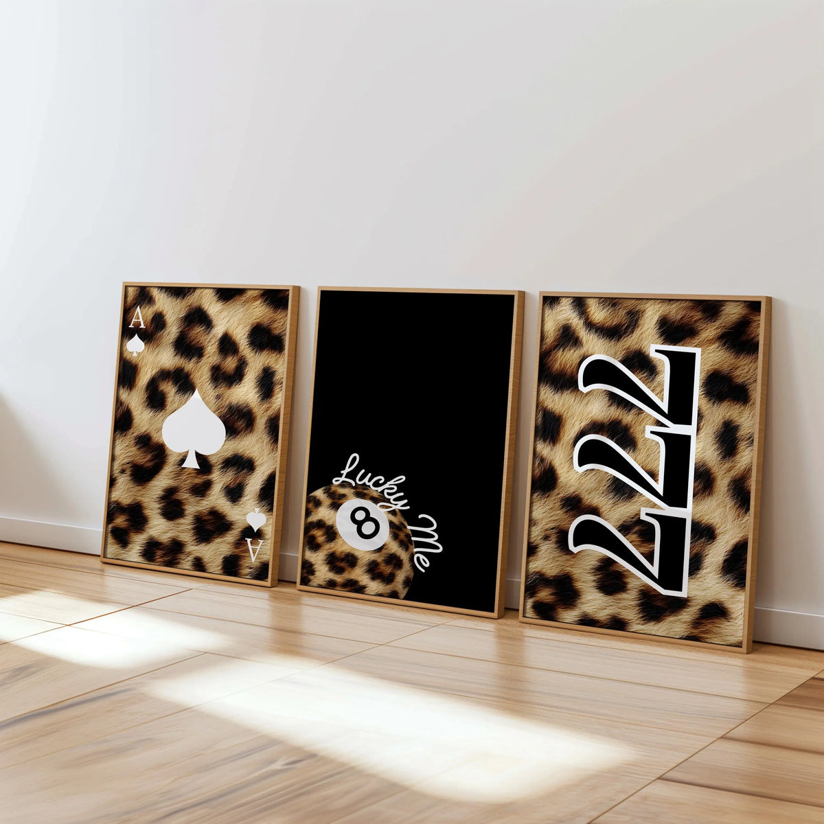 Frameless Leopard & Black-White Gallery Canvas Poster Set (3-Piece)
