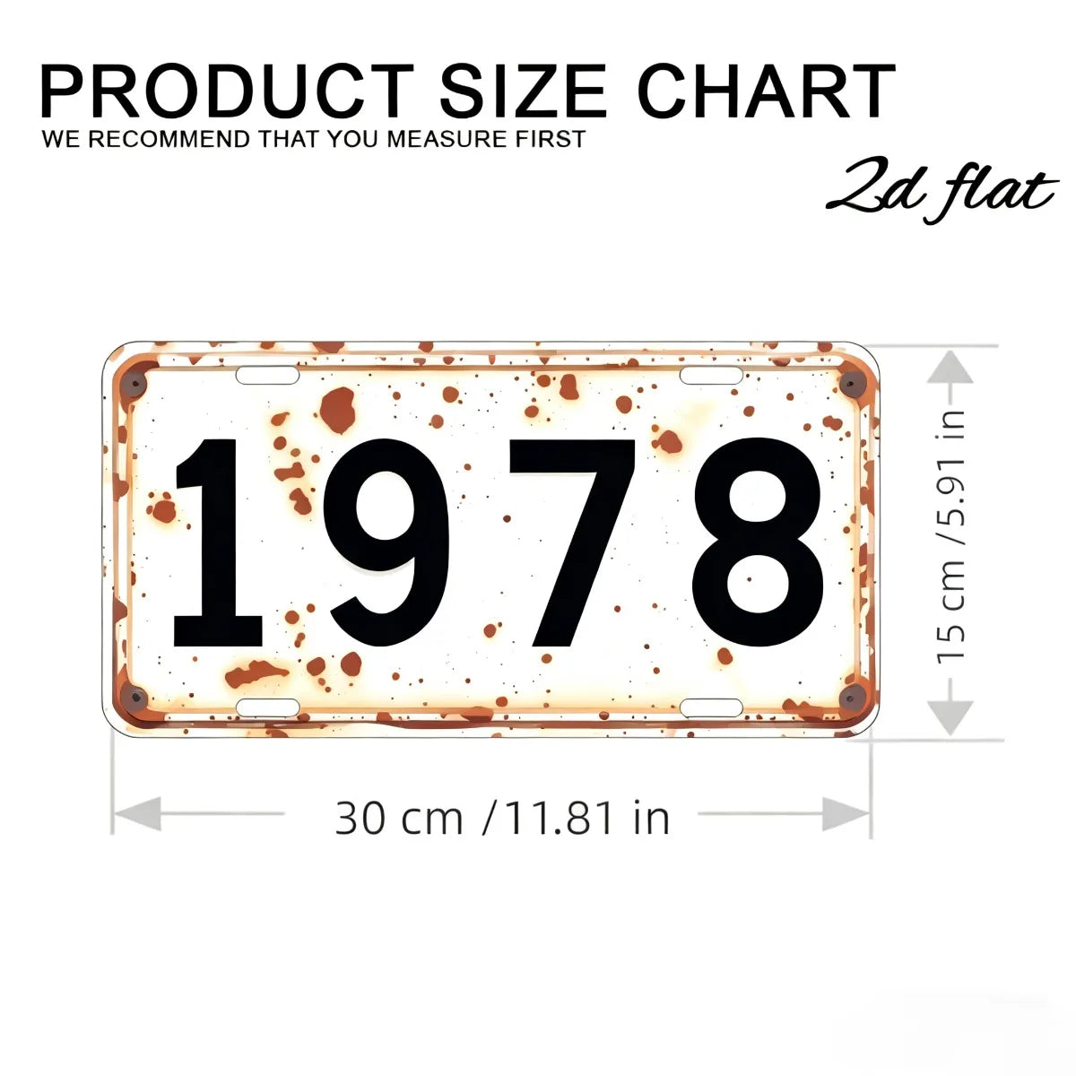 A vintage style aluminum license plate with the number 1978, showing signs of rust and wear.