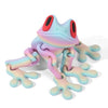 A colorful, movable 3D printed tree frog ornament with pink, blue, and purple hues.