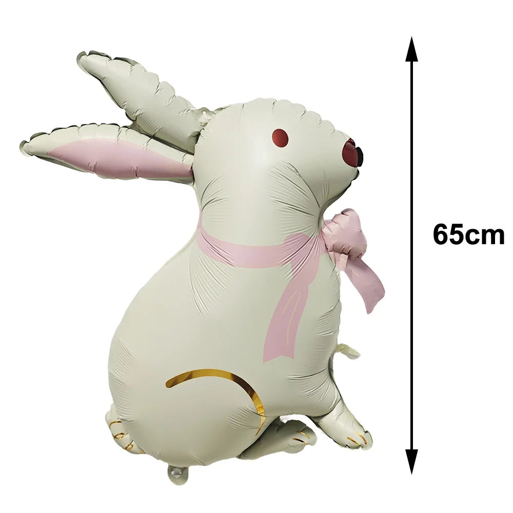 A light green cartoon bunny foil balloon with pink accents and a gold detail, shown standing upright.