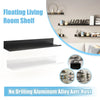 A black and white floating living room shelf made of aluminum alloy for display.