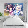 Anime Nekopara wall tapestry featuring two cute cat-girl characters in pastel colors decorating a bedroom.