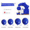 A set of 104 blue balloons and glue dots used to create an arch decoration for weddings and parties.