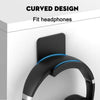 A black curved wall-mounted headphone holder designed to fit headphones.