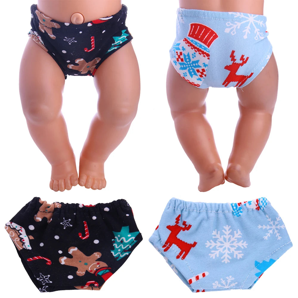 Christmas doll outfit set for 43cm and 18-inch dolls featuring festive patterns in black and light blue.