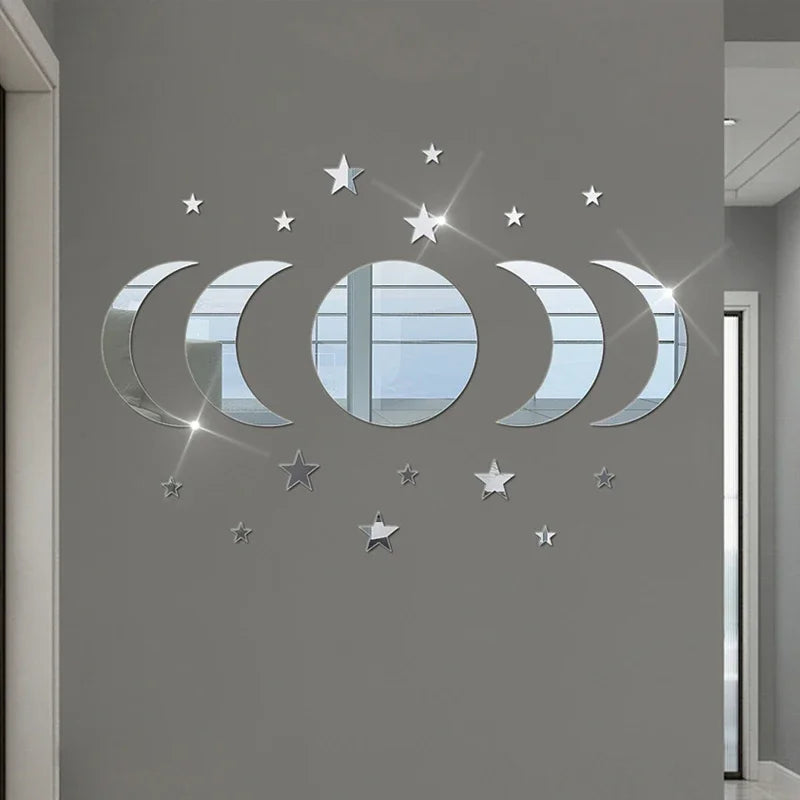 20-Piece Acrylic Moon & Star Wall Decals with 3D Mirror Finish