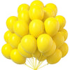 A bunch of bright yellow latex balloons tied together, ready for party decor.