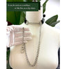 A silver chain choker necklace is displayed on a white mannequin, with options for wearing it as a necklace or a slip chain.