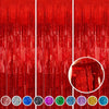 A collection of metallic foil tinsel fringe backdrop set in various colors and textures.