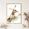 A watercolor art print depicting a wooden cross with a figure, suitable for Christian wall decor.