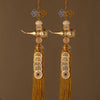 Brass gourd and five emperor coins hanging ornament with gold thread and decorative elements