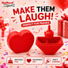 A red 3D printed heart surprise box with a finger, suitable for pranks and gift ideas.
