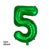 A single, shiny green latex balloon shaped like the number five.
